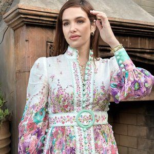 ZIMMERMANN Jude Aqua Garden Floral Buttoned Mini Dress